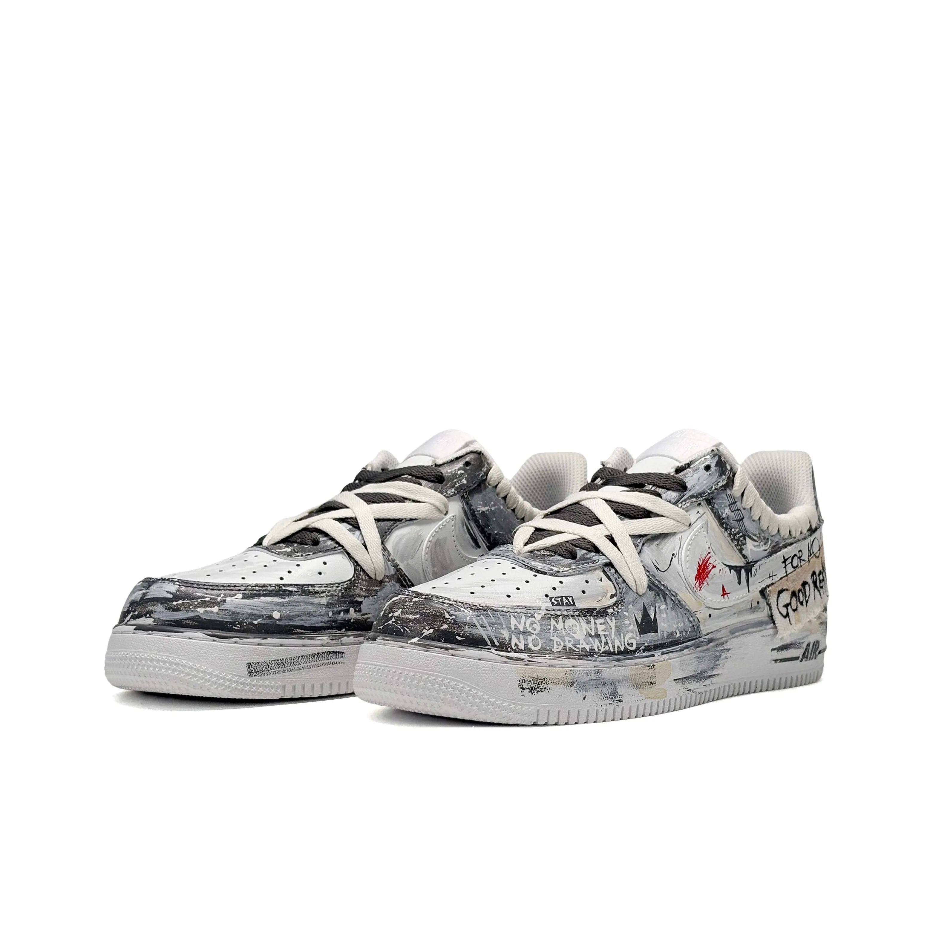 [Customized For No Good Reason] Air Force 1 Low-top Shoes Unisex Graffiti/Star shoelaces Gray