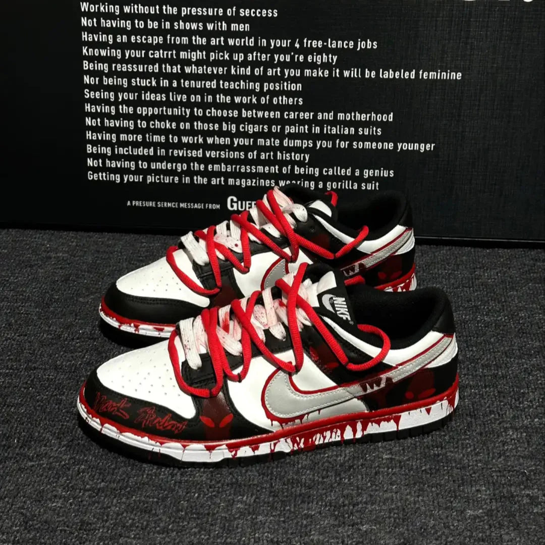 [Custom Male Shadow cult]  Dunk Skateboarding Shoes Unisex Low-top Silver/White