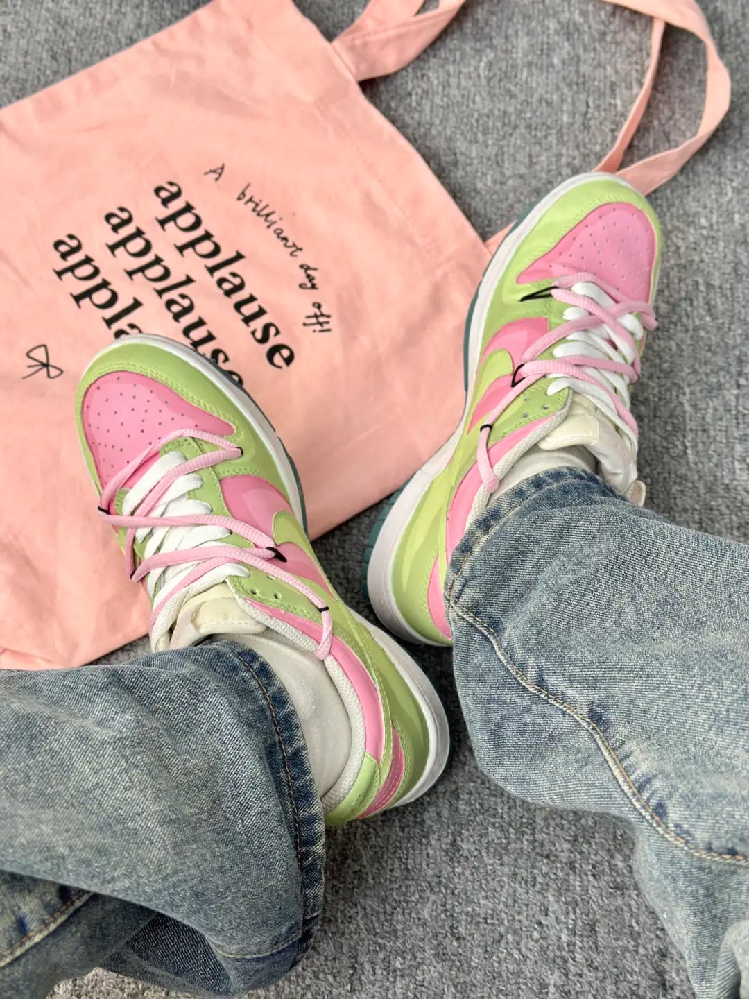 [Custom Alligator Cookies] Dunk Low Skateboarding Shoes Unisex Green/Pink