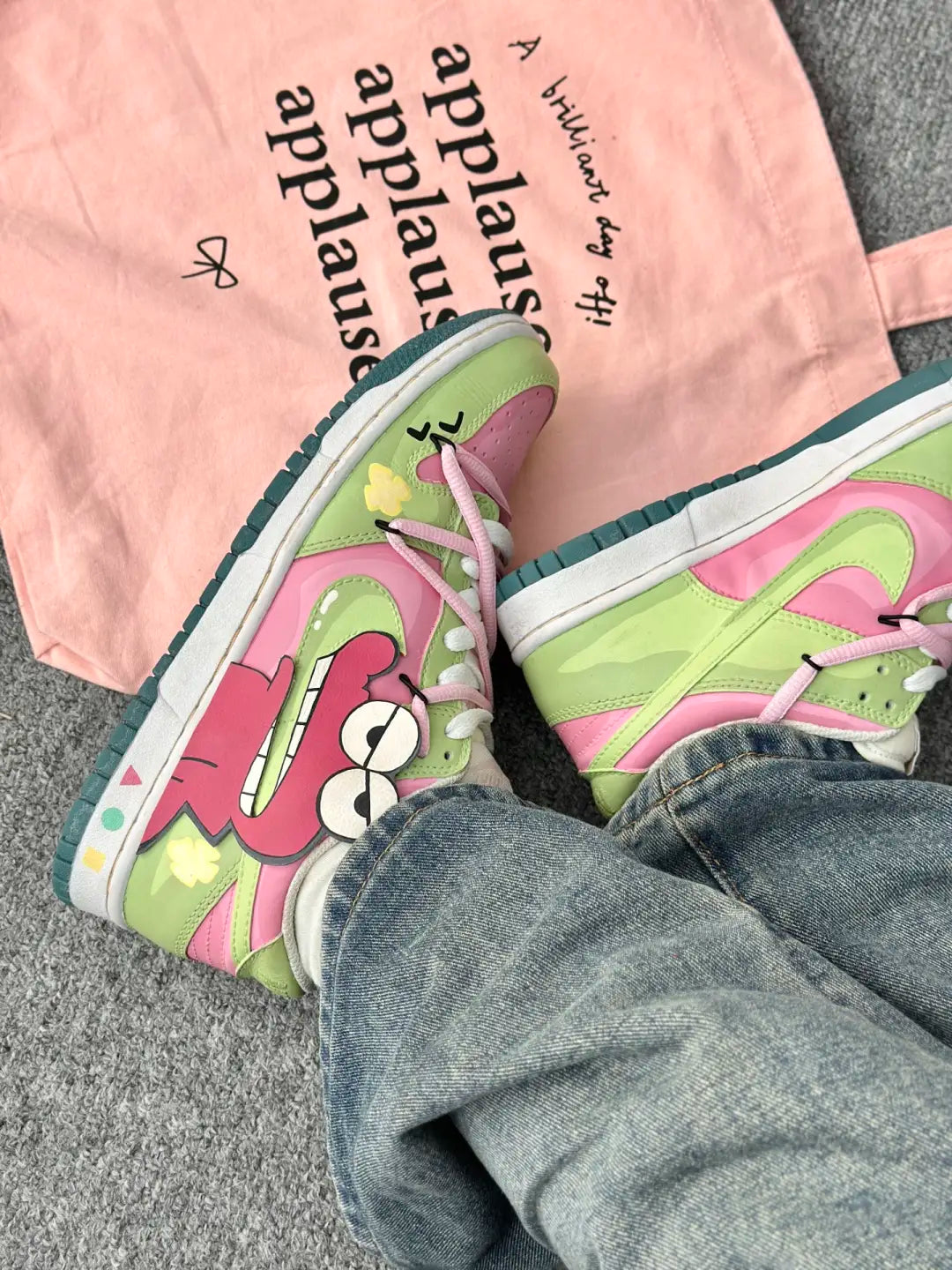 [Custom Alligator Cookies] Dunk Low Skateboarding Shoes Unisex Green/Pink