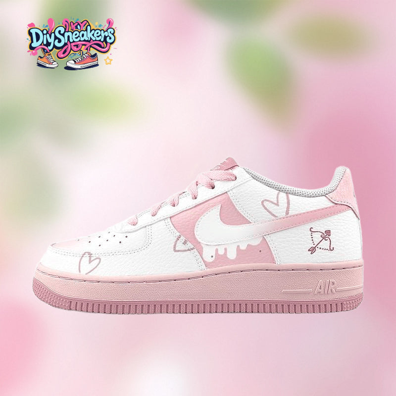 [Custom Female AF Heart Arrow]  Air Force 1 Skateboarding Shoes Women's Low-top White/pink