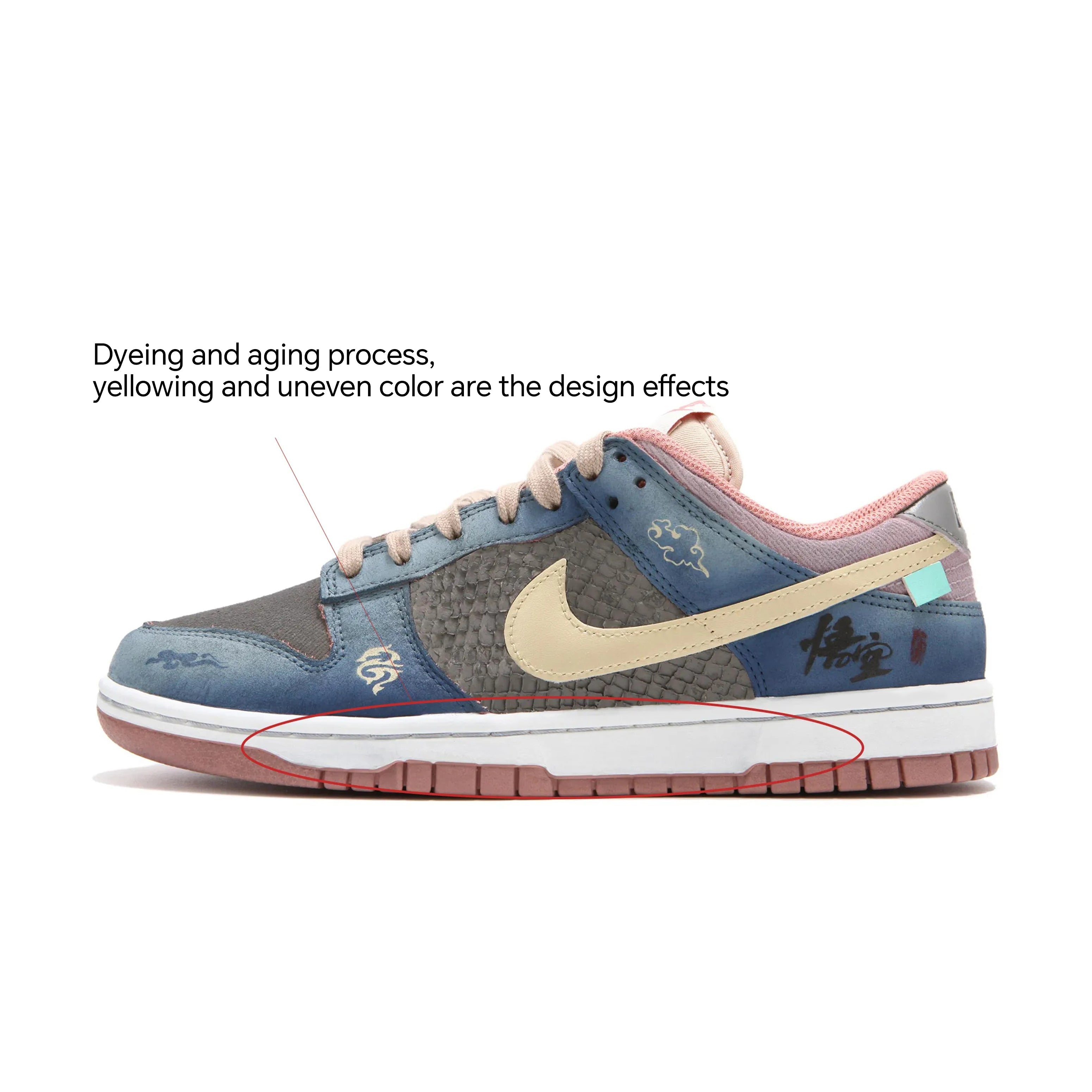 [Custom Auspicious Dragon Cloud Pattern] Dunk Skateboarding Shoes Unisex Low-top Blue/Pink