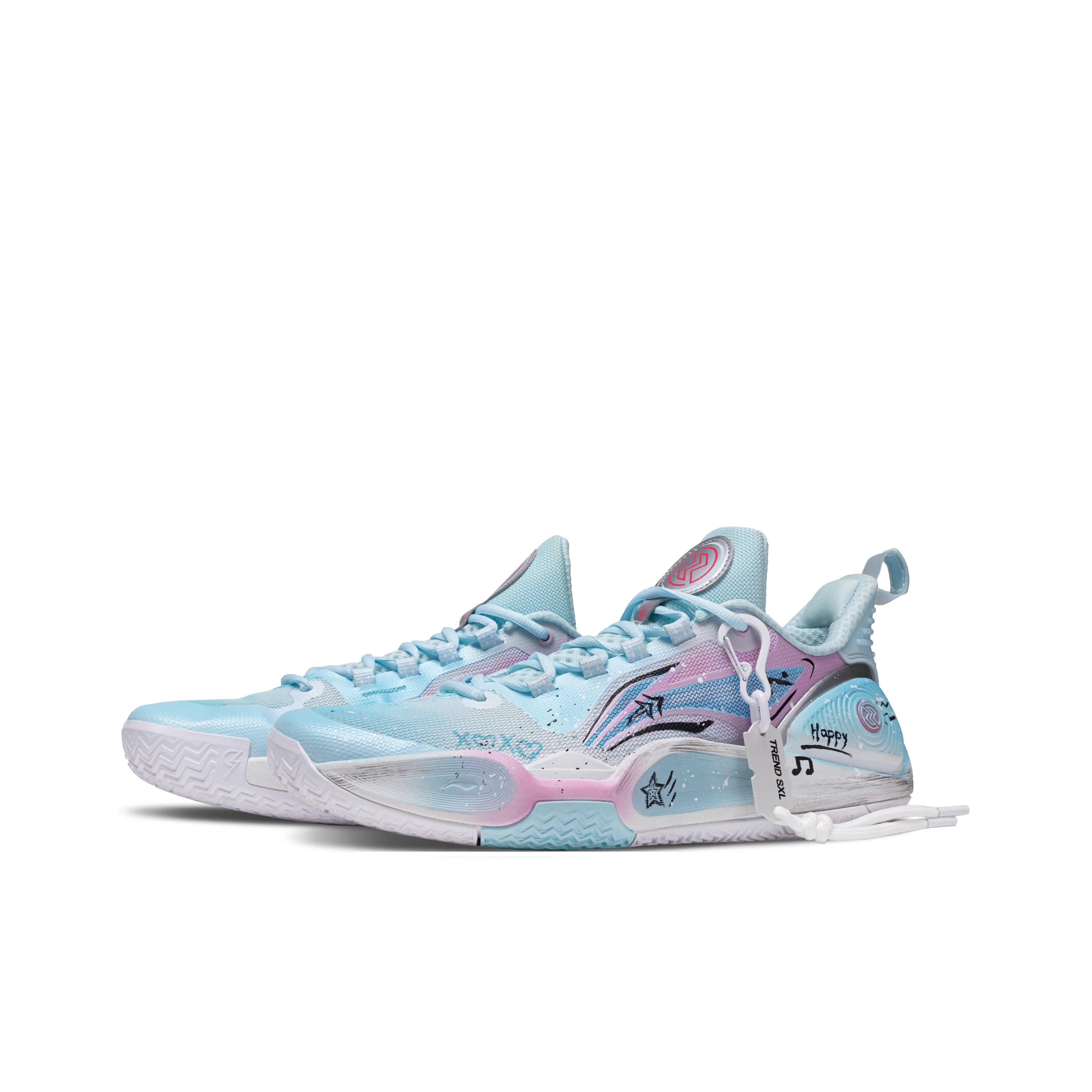 [Blue and pink Color, Scheme Ink Pplattered Old Style] Custom Street LiNing Basketball Shoes Unisex