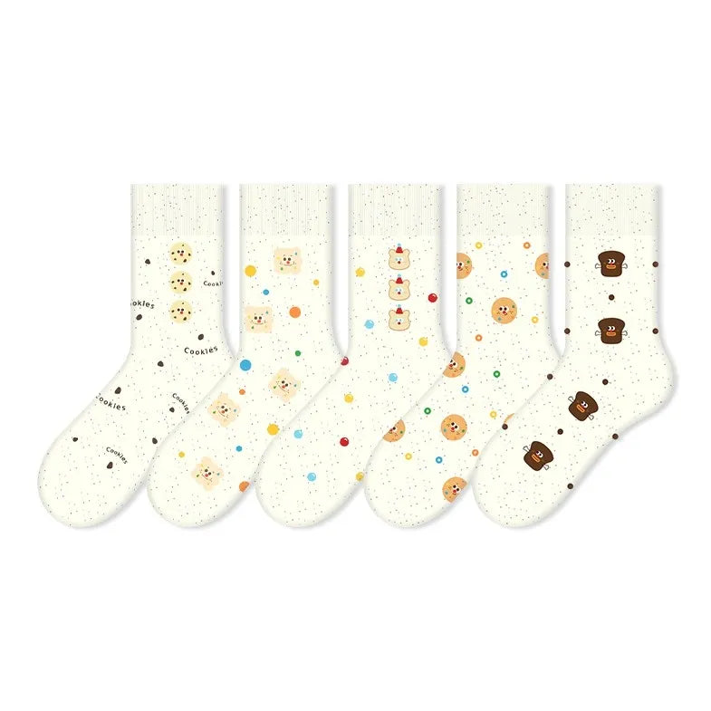 Cute Cartoon Anti-Pilling, Breathable And Comfortable Mid-Calf Socks 5-Pair Set(Size 36-42)