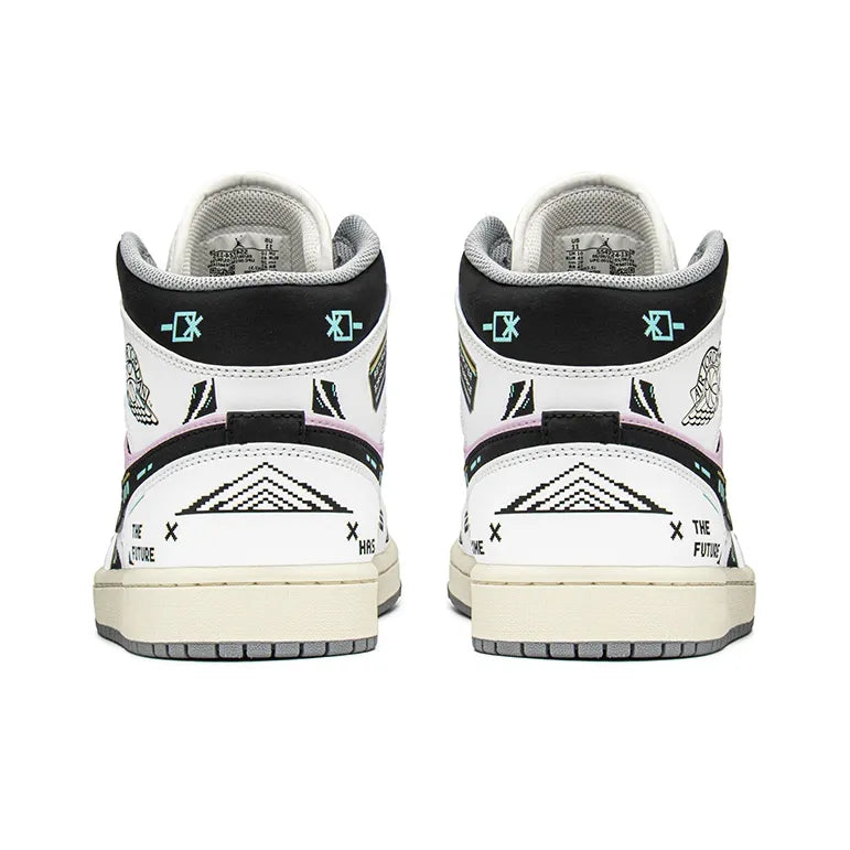[Custom Cyber Cotton Candy] Jordan Air Jordan 1 Mid Unisex Skateboarding Shoes