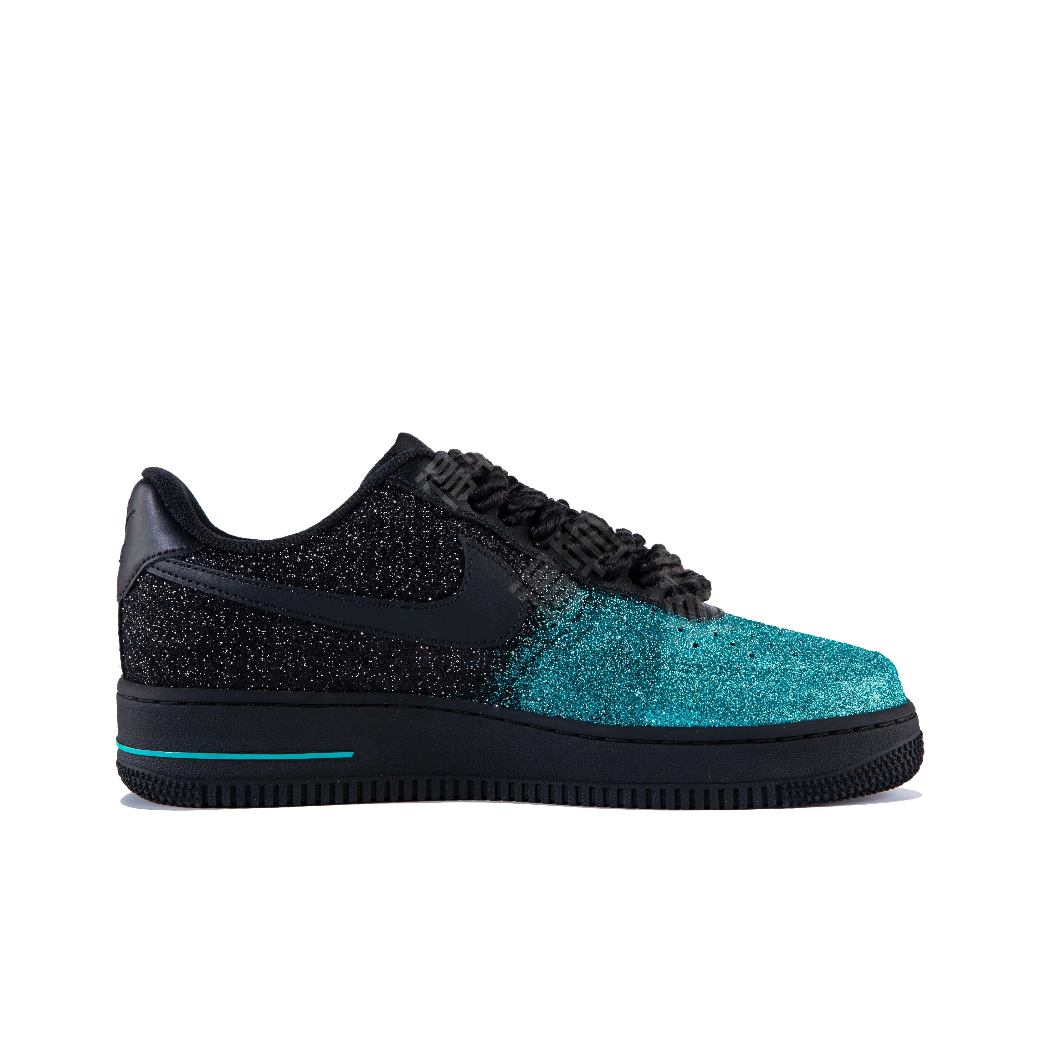 [Customized Green/Cyan, Full Stars] Air Force 1 Low-top Shoes Unisex Black/Green/Cyan With Diamond Decoration