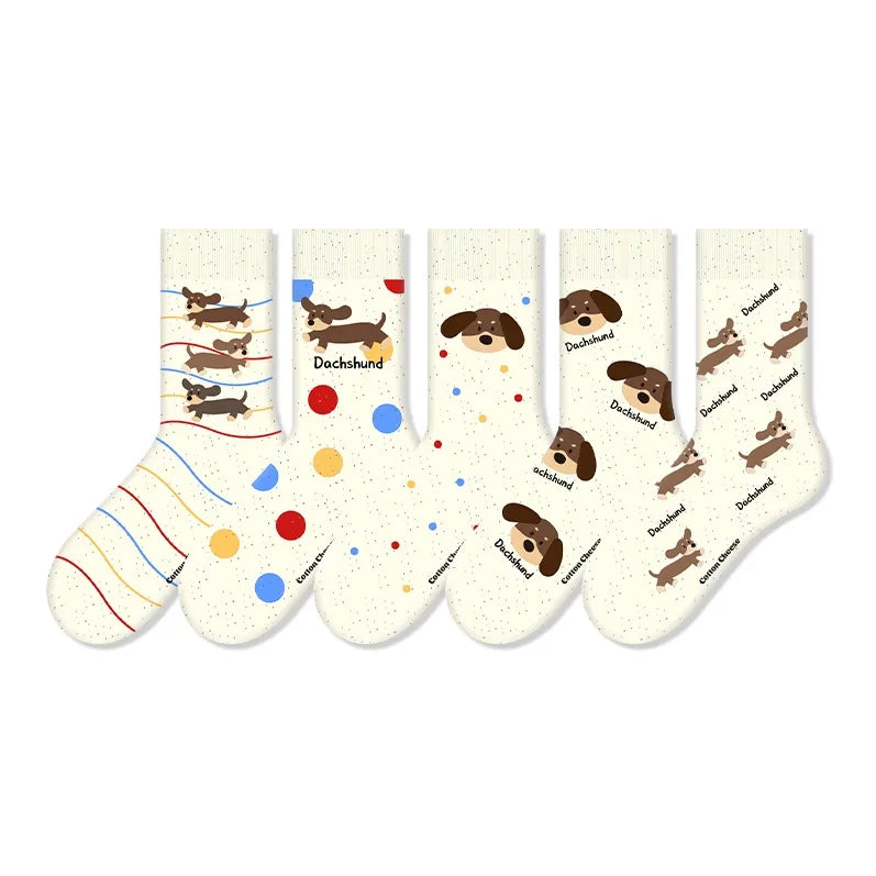 Cute Cartoon Anti-Pilling, Breathable And Comfortable Mid-Calf Socks 5-Pair Set(Size 36-42)