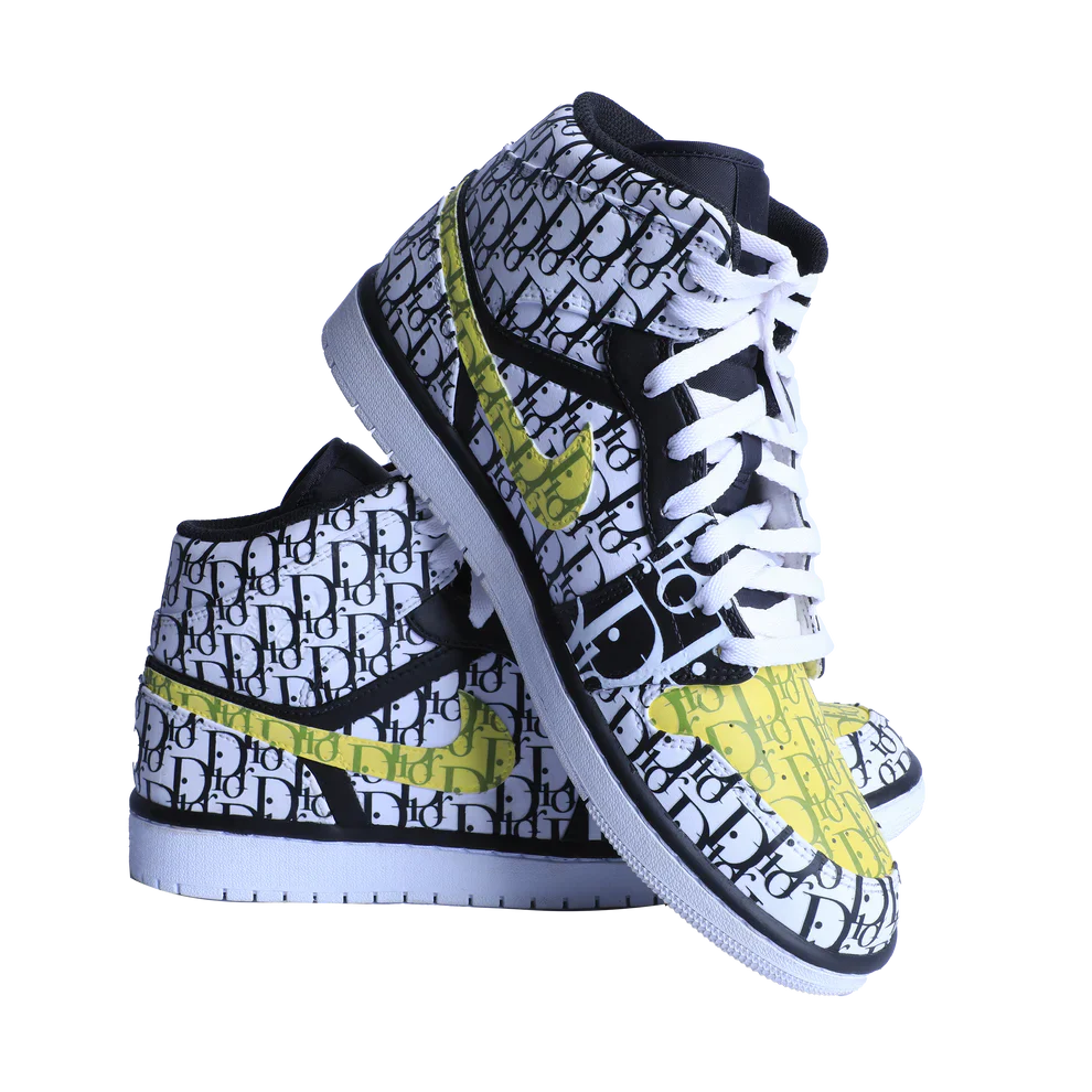 [Custom Jacquard Monogram Print] Air Jordan 1 High Top Unisex Skateboarding Shoes