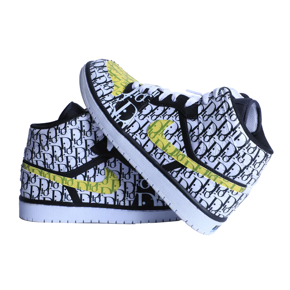 [Custom Jacquard Monogram Print] Air Jordan 1 High Top Unisex Skateboarding Shoes