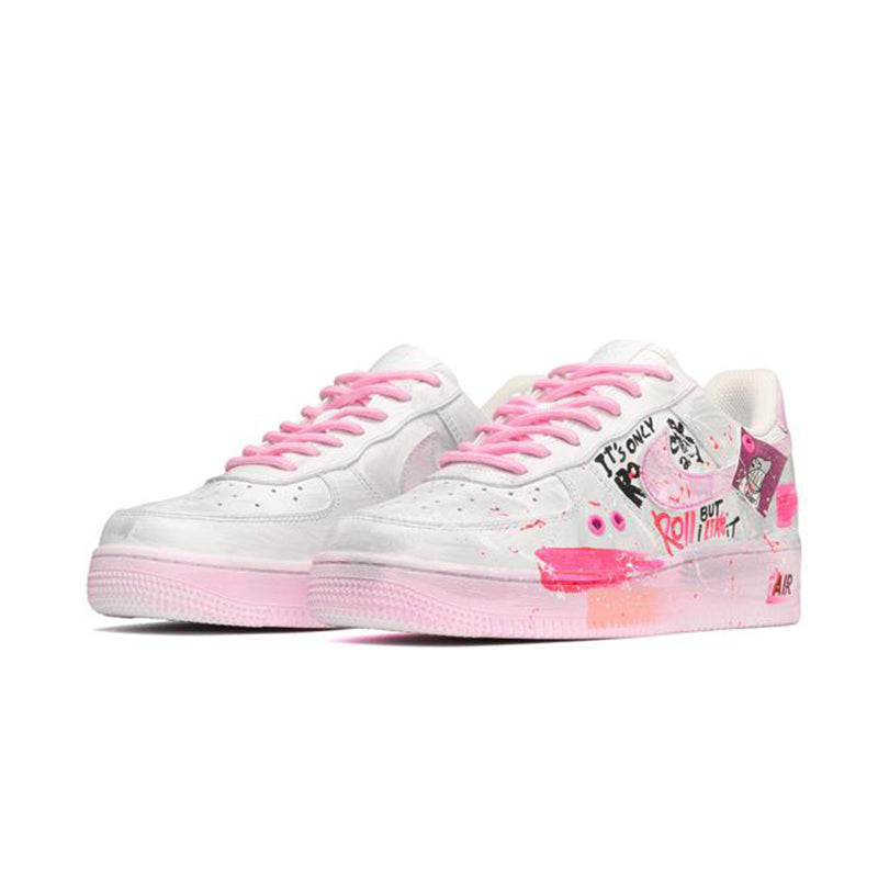 [Custom Fluorescent Graffiti] Air Force 1 Skateboarding Shoes Unisex Pink/Gray