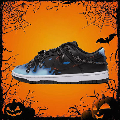 [Custom Blue Flame] Dunk Skateboarding Shoes Unisex Black