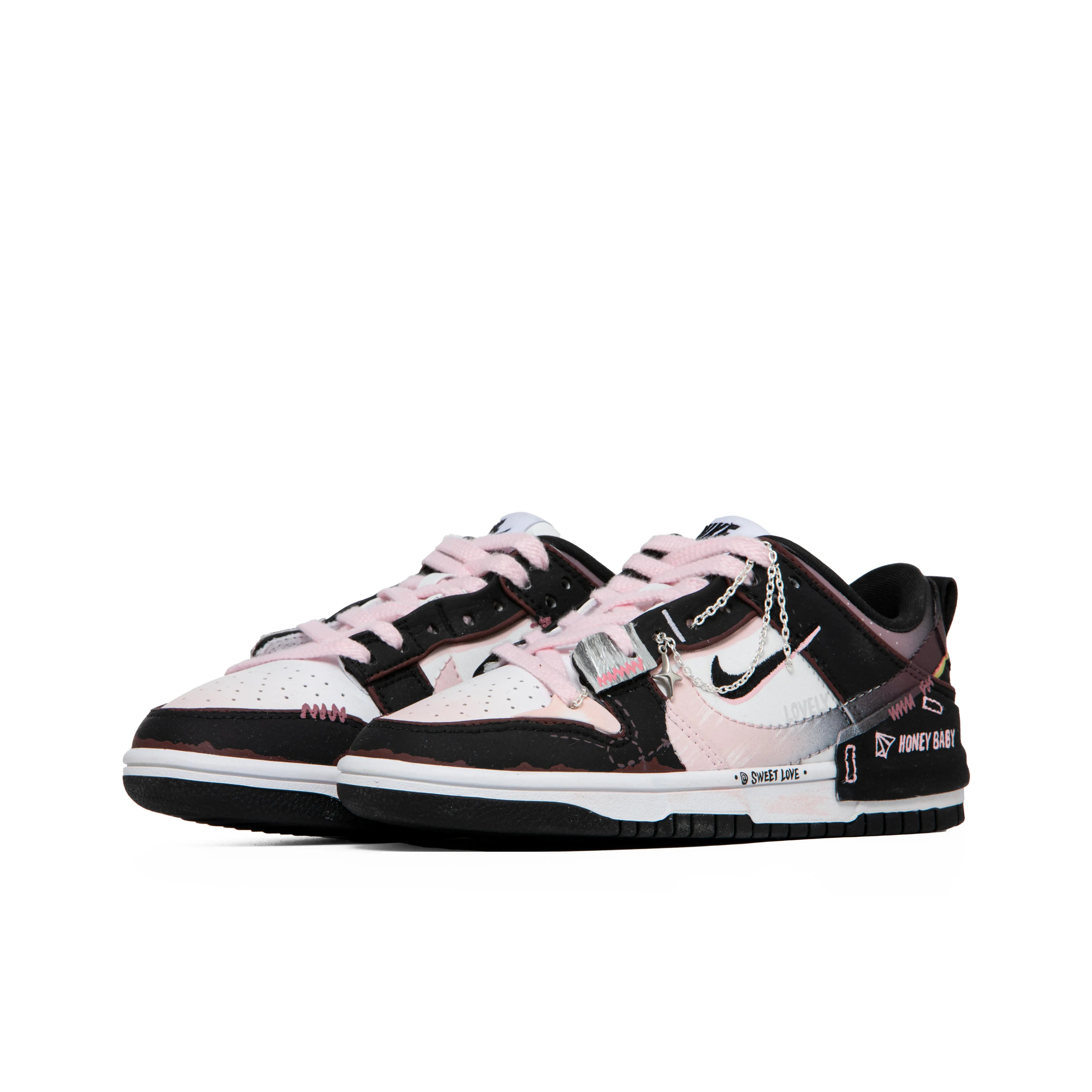 [Custom Honey Peach] Dunk Low Skateboard Shoes Unisex Black/Pink