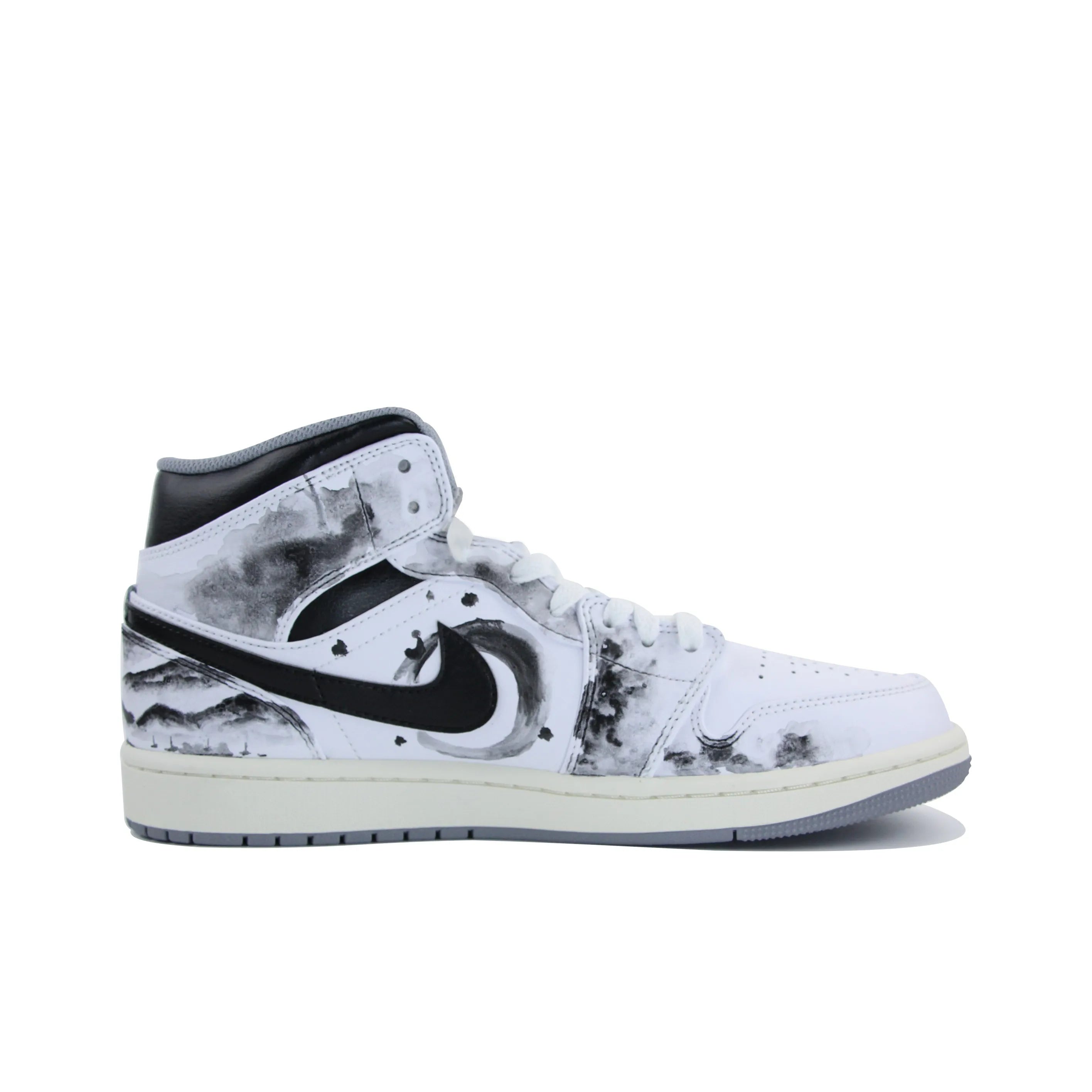 [Custom Knights Errant] Air Jordan 1 Mid - Top Skateboarding Shoes Unisex White/Black