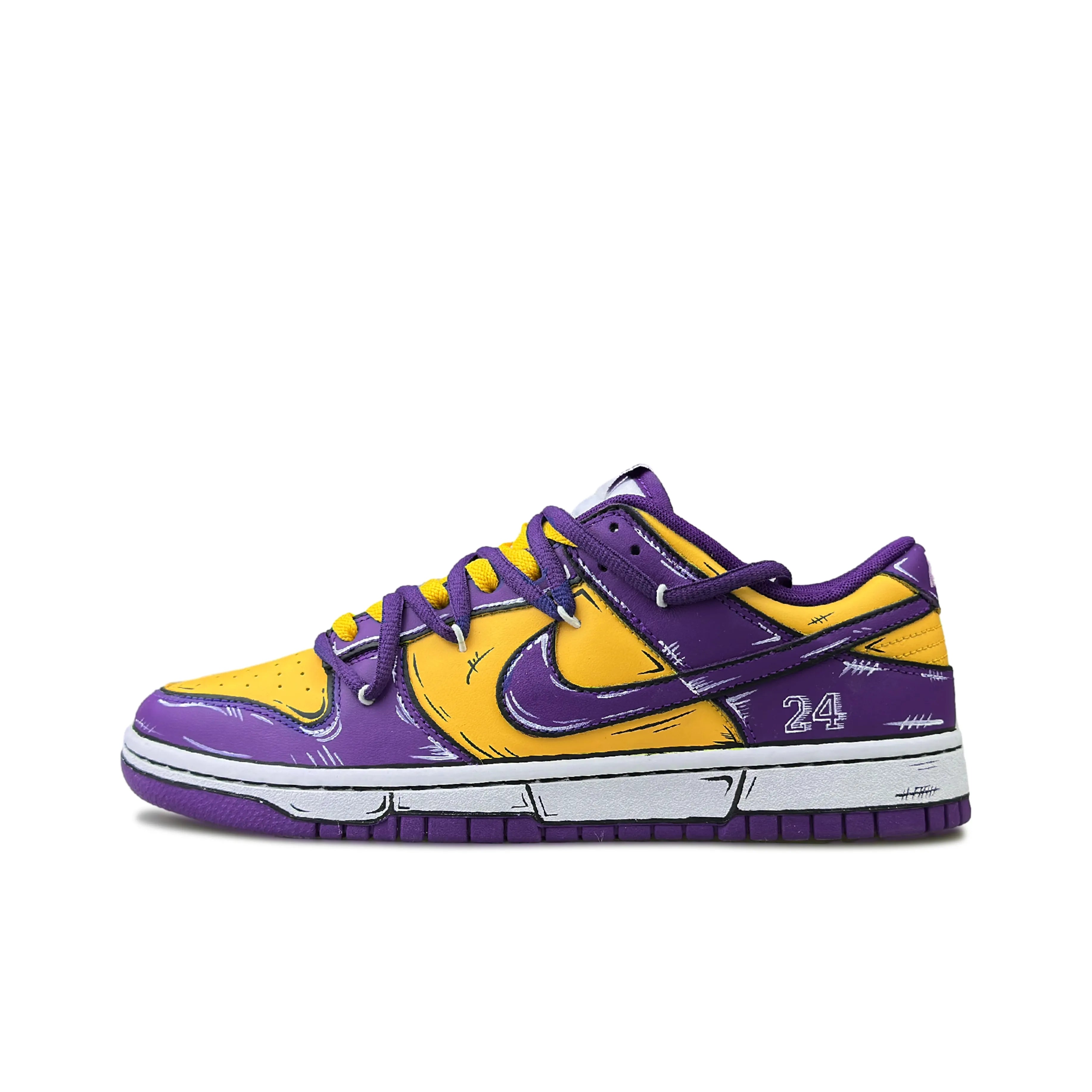 [Custom California, Cartoon Style] Dunk Skateboarding Shoes Men Lakers Colors Purple/Gold