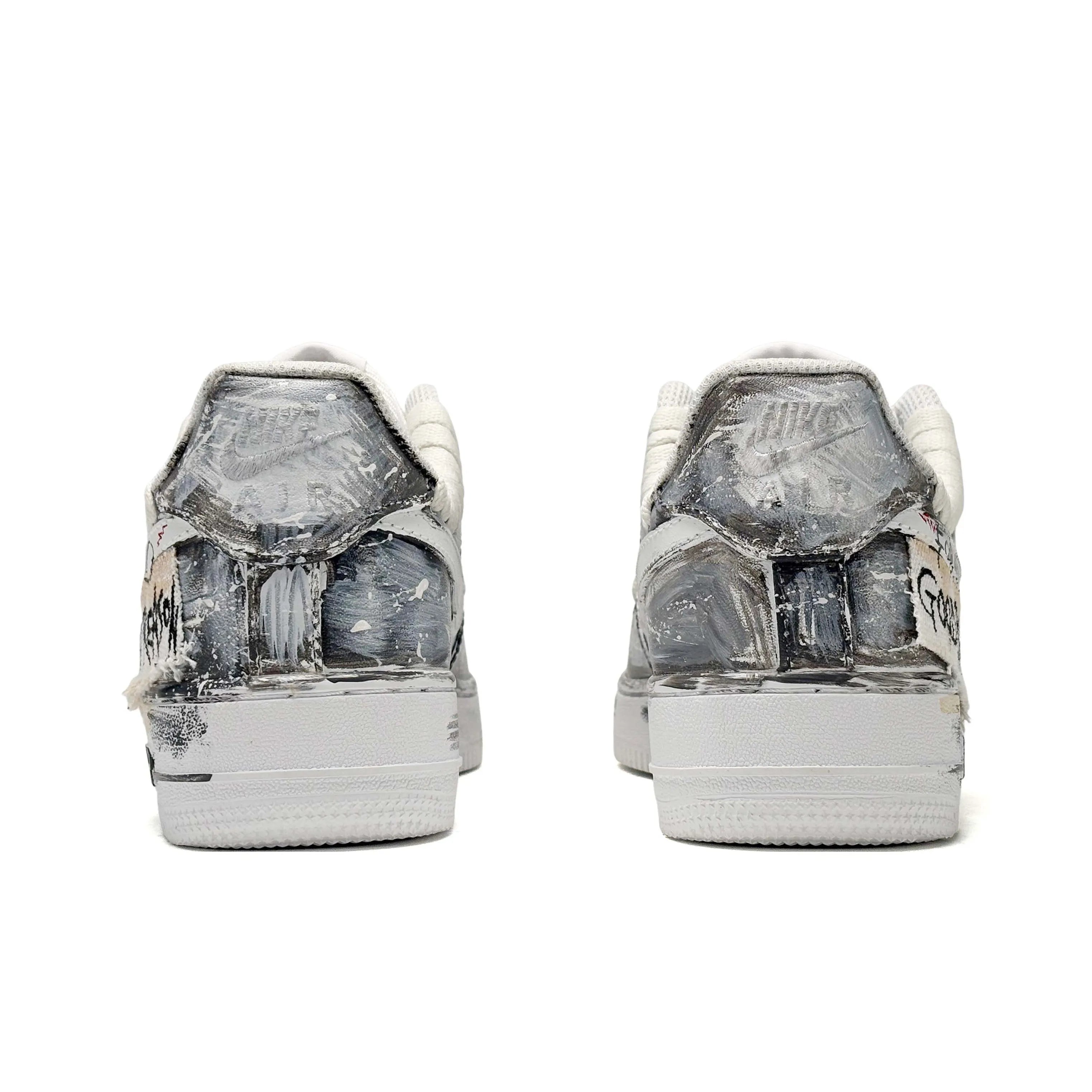 [Customized For No Good Reason] Air Force 1 Low-top Shoes Unisex Graffiti/Star shoelaces Gray