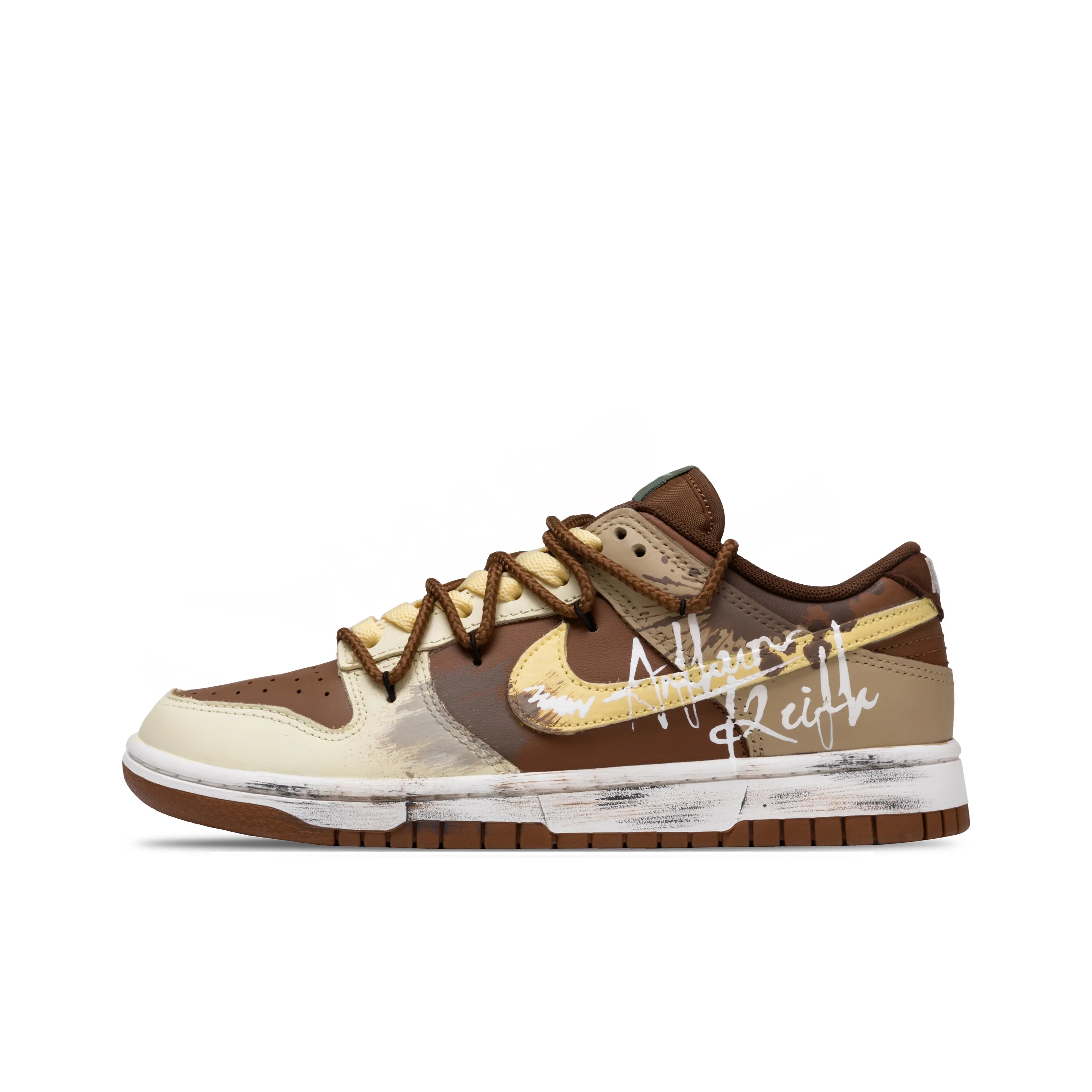 [Custom Coffee Mark] Dunk Skateboarding Shoes Unisex Low-top Brown Distressed Style