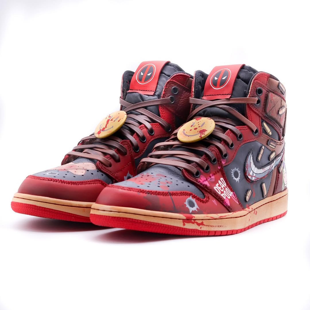 [Customized Deadpool] Air Jordan 1 High Top Shoes Hand-drawn Unisex