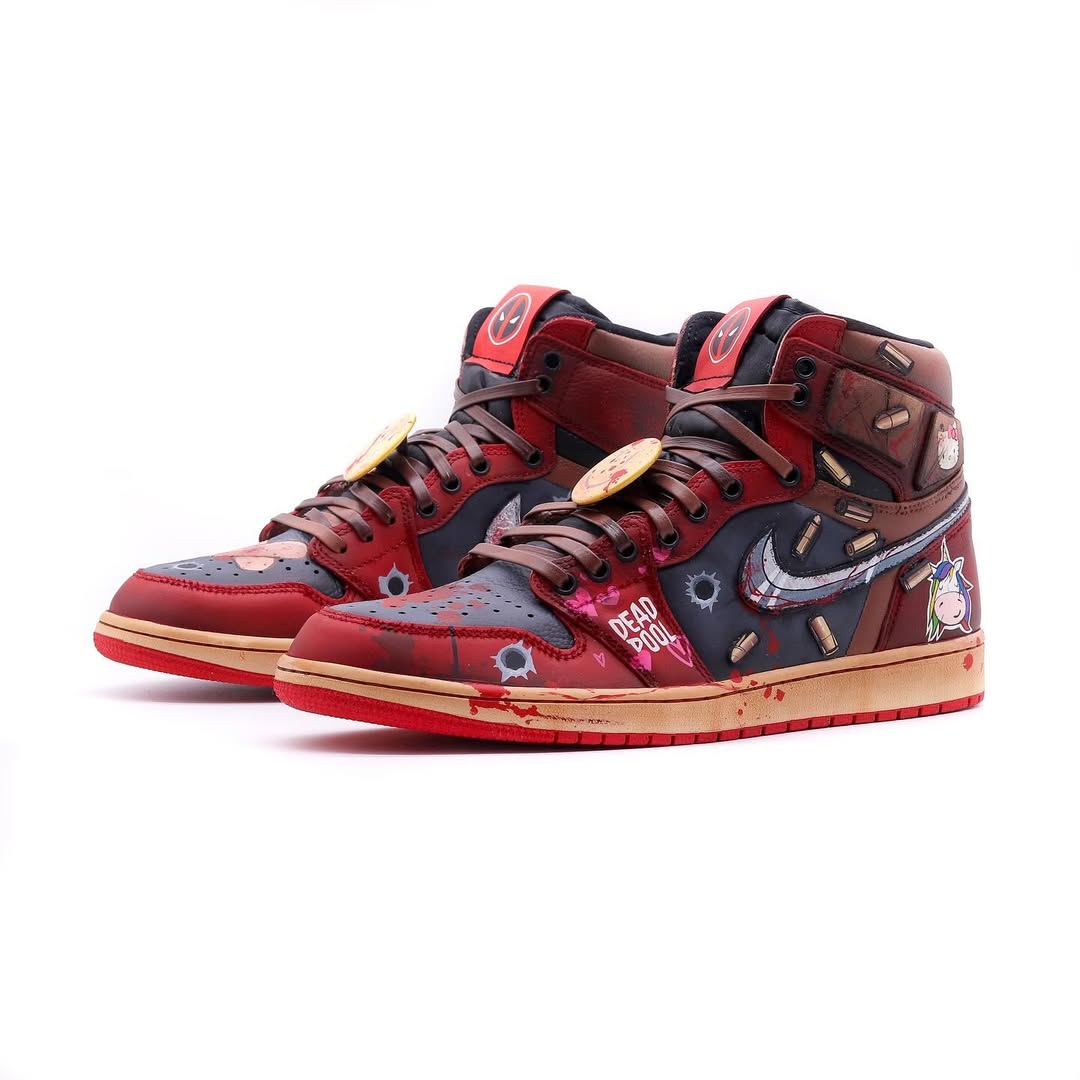 [Customized Deadpool] Air Jordan 1 High Top Shoes Hand-drawn Unisex