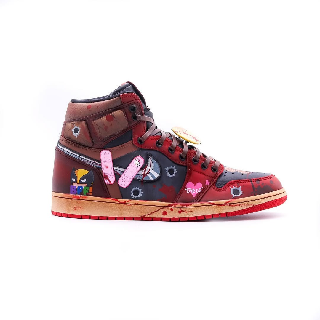 [Customized Deadpool] Air Jordan 1 High Top Shoes Hand-drawn Unisex