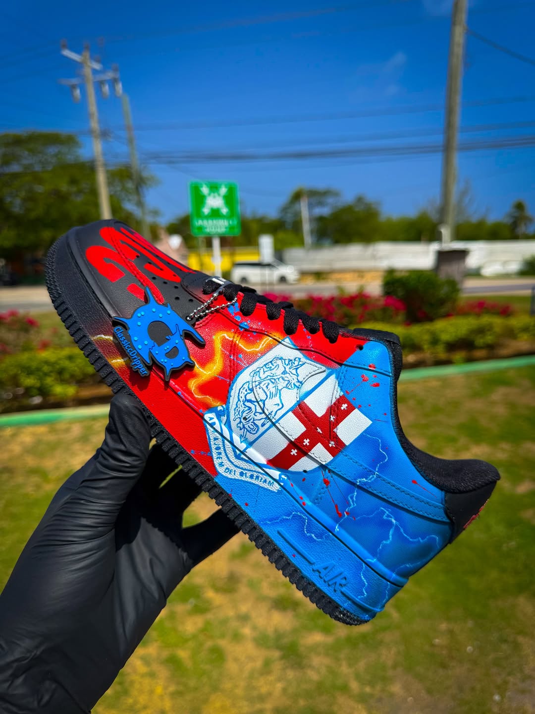 [Customized FCB Hand-painted] Air Force 1 Low-top Shoes Unisex Red/Blue/Black