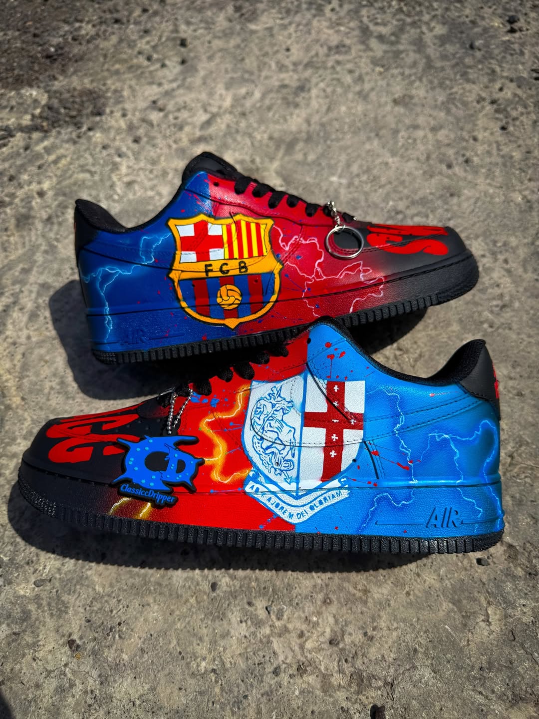 [Customized FCB Hand-painted] Air Force 1 Low-top Shoes Unisex Red/Blue/Black