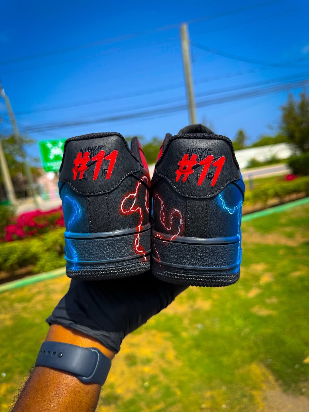 [Customized FCB Hand-painted] Air Force 1 Low-top Shoes Unisex Red/Blue/Black