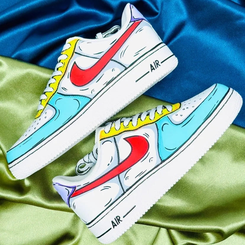 [Custom 2D blue Yellow Purple]  Air Force 1 Skateboarding Shoes Women's