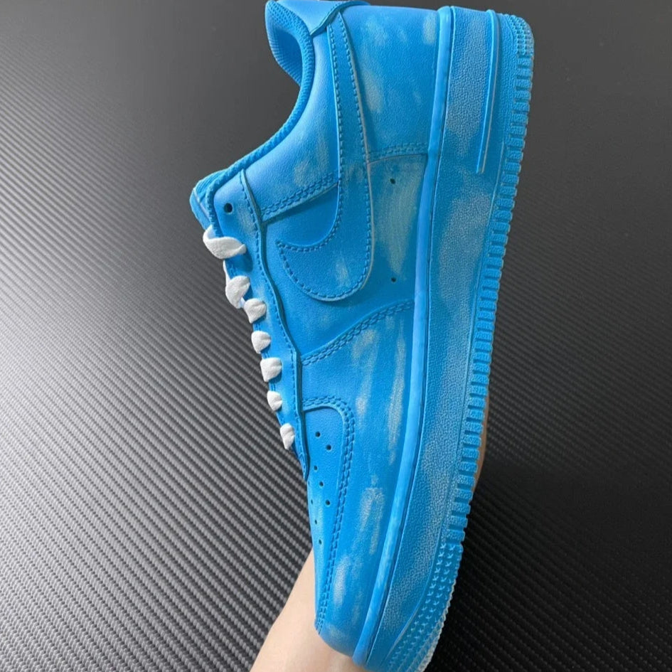 [Custom Women's dyed, scratched and aged blue Air force]  Air Force 1 Skateboarding Shoes Women's Low-top Blue