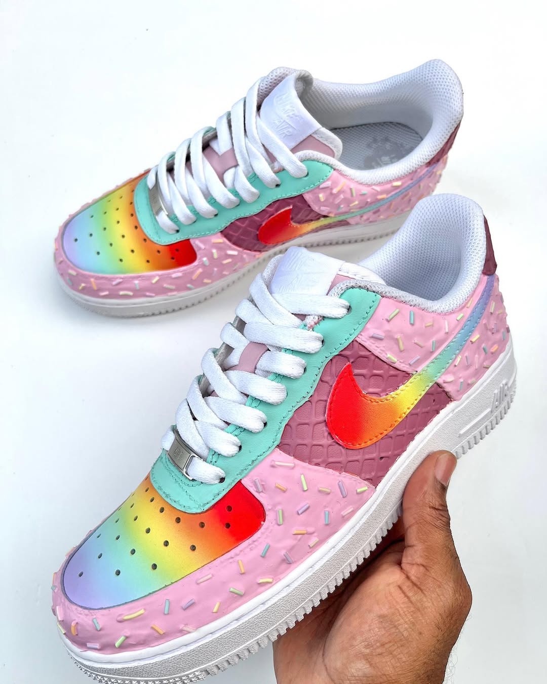 [Custom Rainbow Ice Cream] Air Force 1 Low - Top Unisex Skateboarding Shoes