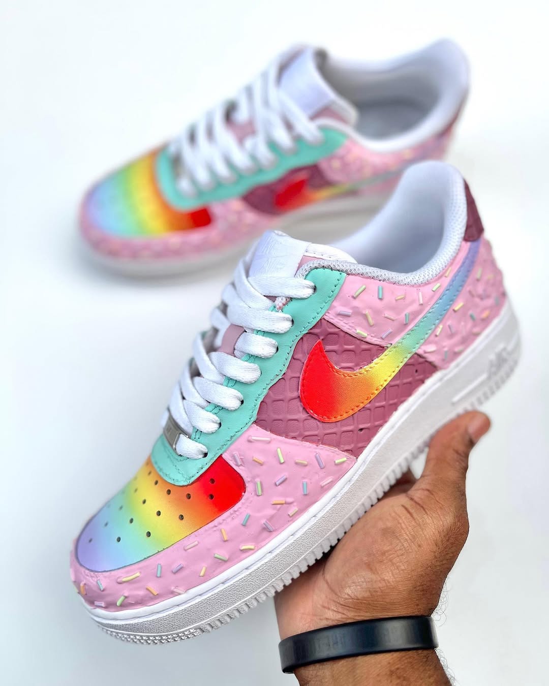 [Custom Rainbow Ice Cream] Air Force 1 Low - Top Unisex Skateboarding Shoes
