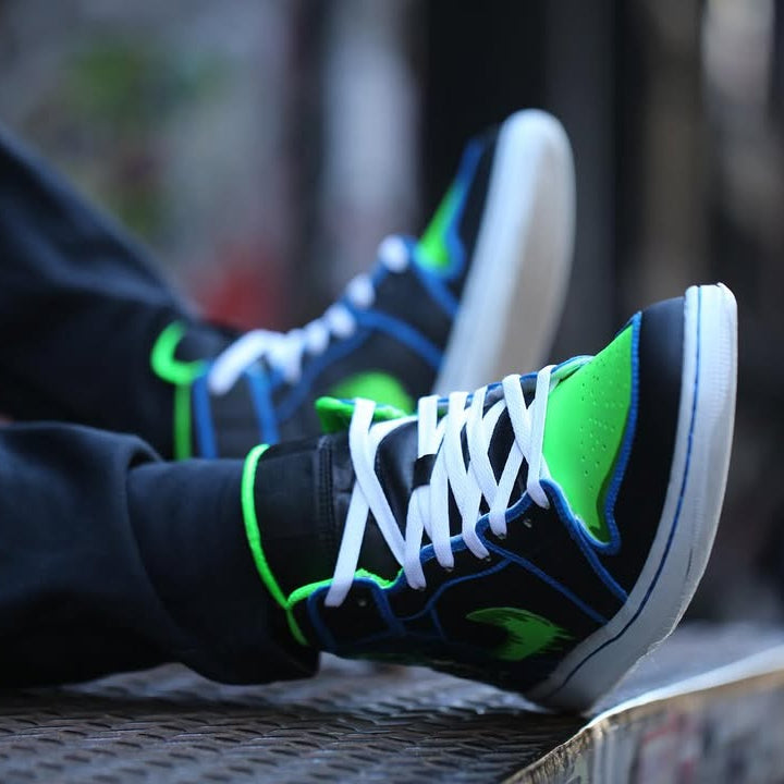 [Custom Scream] Air Jordan 1 Mid Top Unisex Skateboarding Shoes Black/Green