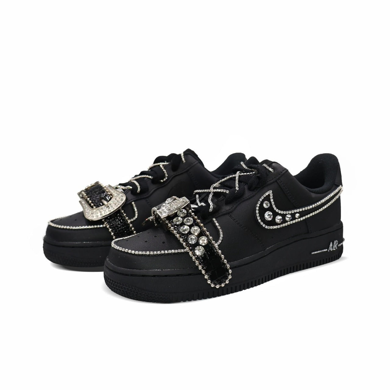 [Customized Black Diamond] Air Force 1 Low-top Shoes Unisex Blcak With Diamond Decoration
