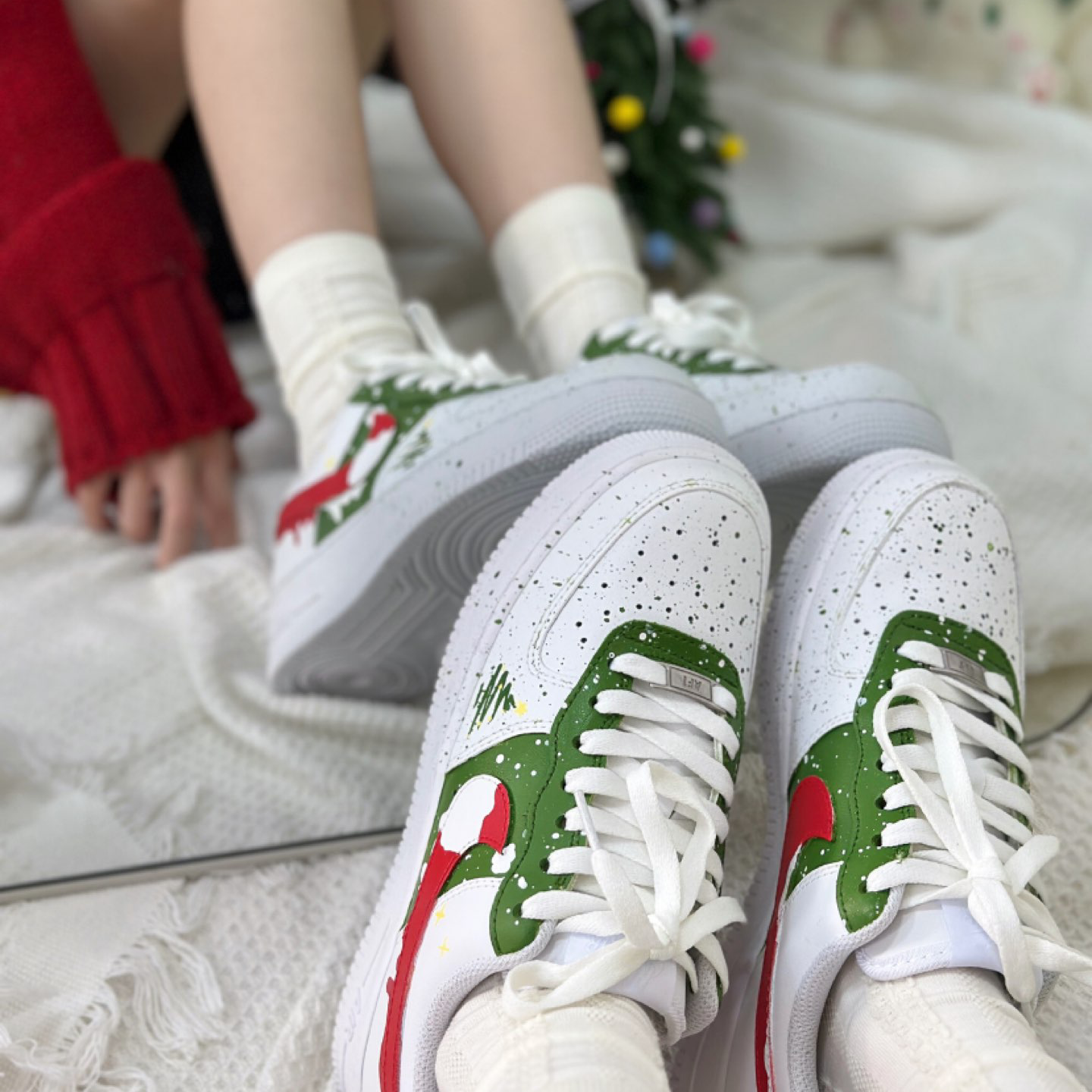 [Custom Christmas Snowy Night]  Air Force 1 Skateboarding Shoes Women's Low-top White