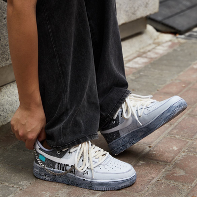 [Custom Gray, Steeped In Text] Air Force 1 Low Skate Shoes Unisex