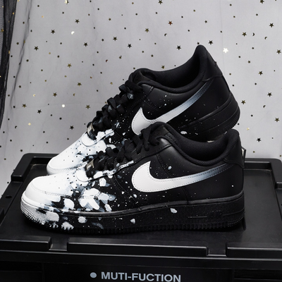 [Custom Men's dark White Flame]  Air Force 1 Skateboarding Shoes Unisex Low-top White