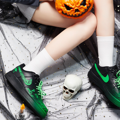 [Custom Men's "Braving All Obstacles"]  Air Force 1 Skateboard Shoes Unisex Low-Top Green