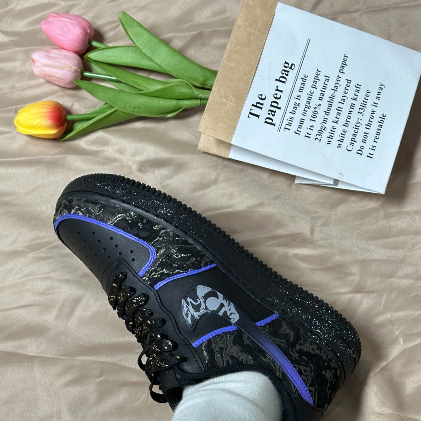 [Custom H ō]  Air Force 1 Skateboard Shoes Unisex Low-Top Gold/Black