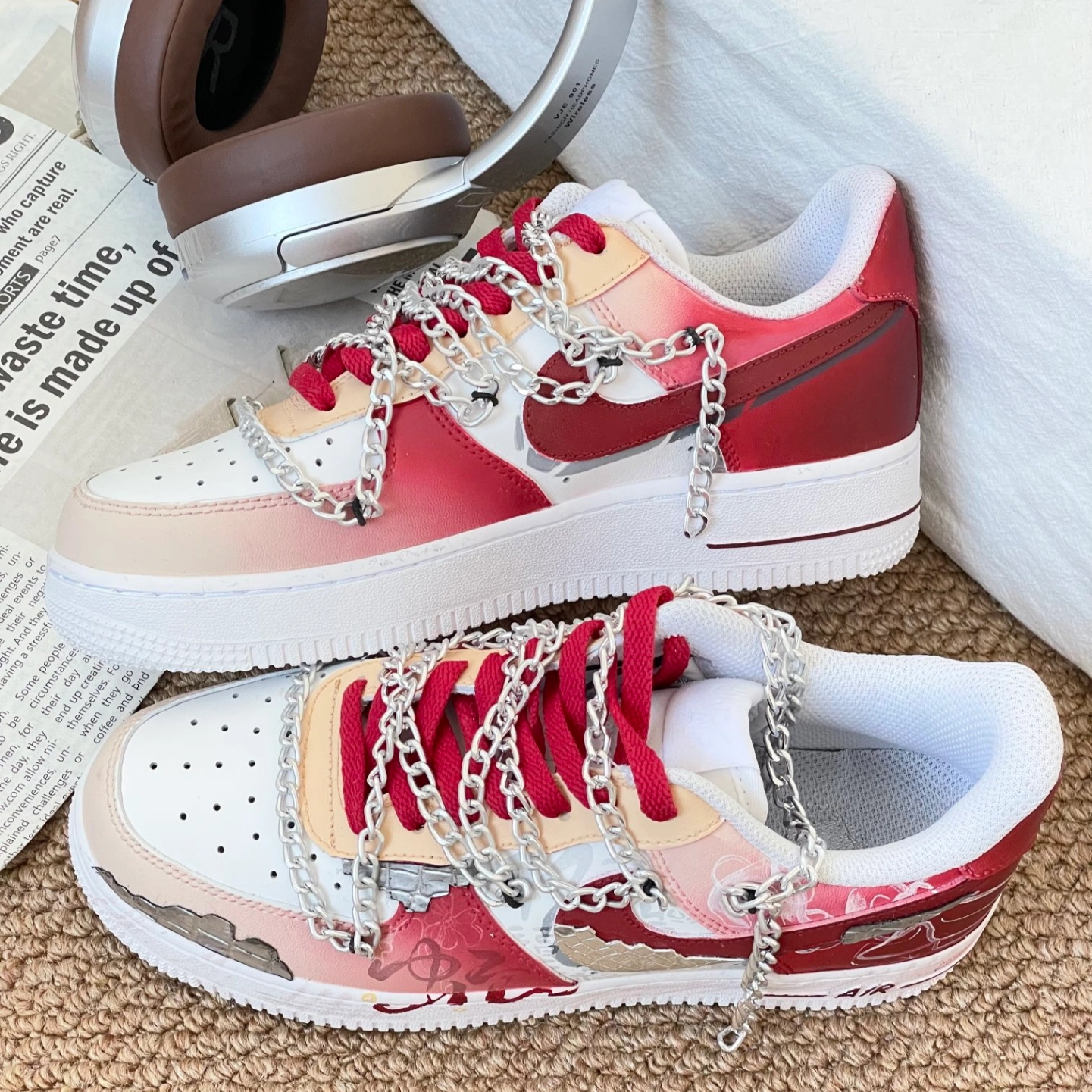 [Custom Pray for blessings]  Air Force 1 Kids' Skateboarding Shoes Grade School