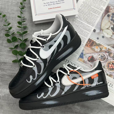 [Custom Flip the ribs]  Air Force 1 Skateboard Shoes Men Low-Top Black/Gray