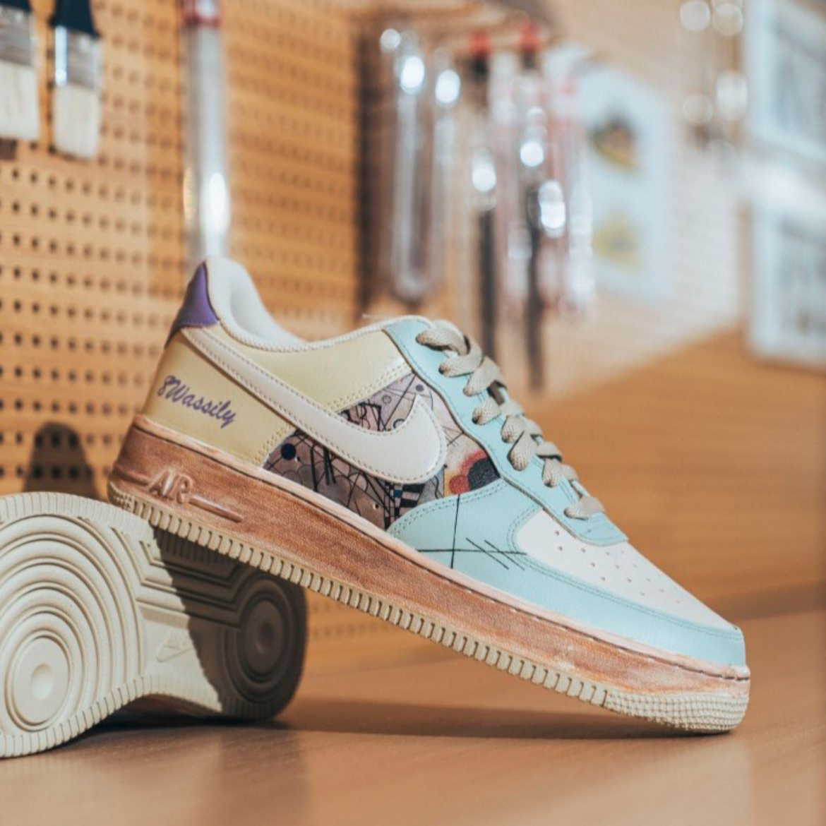 [Custom Composition style]  Air Force 1 Skateboarding Shoes Unisex Low-top Beige Yellow