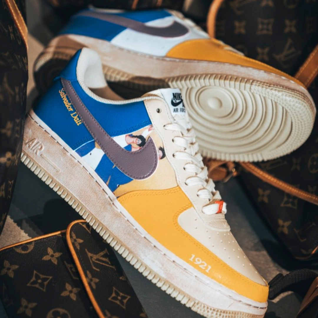 [Custom Figure oil painting]  Air Force 1 Skateboarding Shoes Unisex Low-top White And Yellow