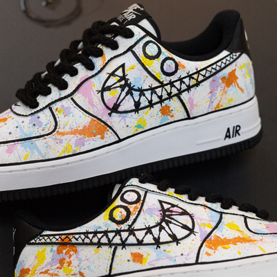 [Custom Linear graffiti A]  Air Force 1 Skateboarding Shoes Unisex Low-top White