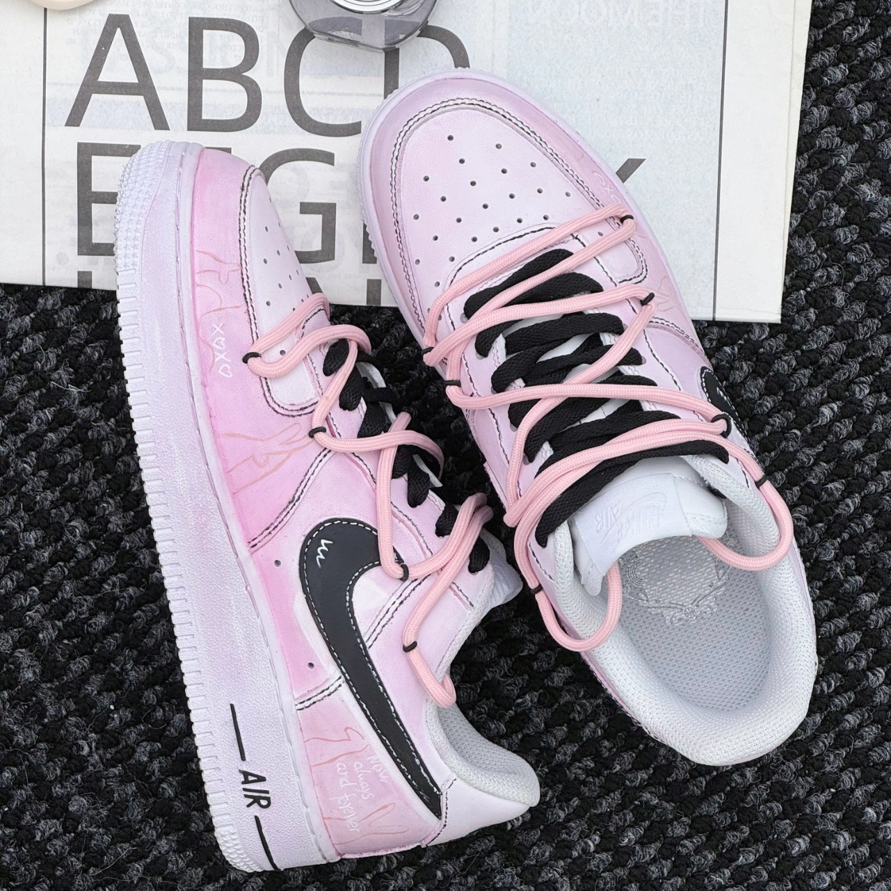 [Custom Mianmian]  Air Force 1 Skateboarding Shoes Women's Low-top Pink/Black