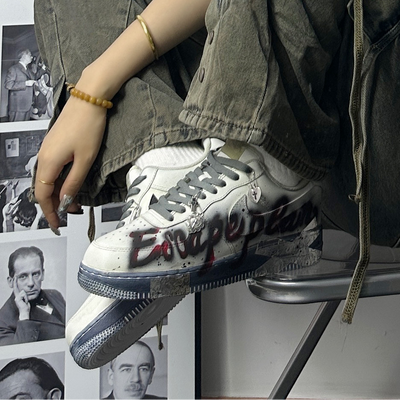 [Custom Diary of a Woman's Escape]  Air Force 1 Skateboarding Shoes Women's Low-top Grey/black