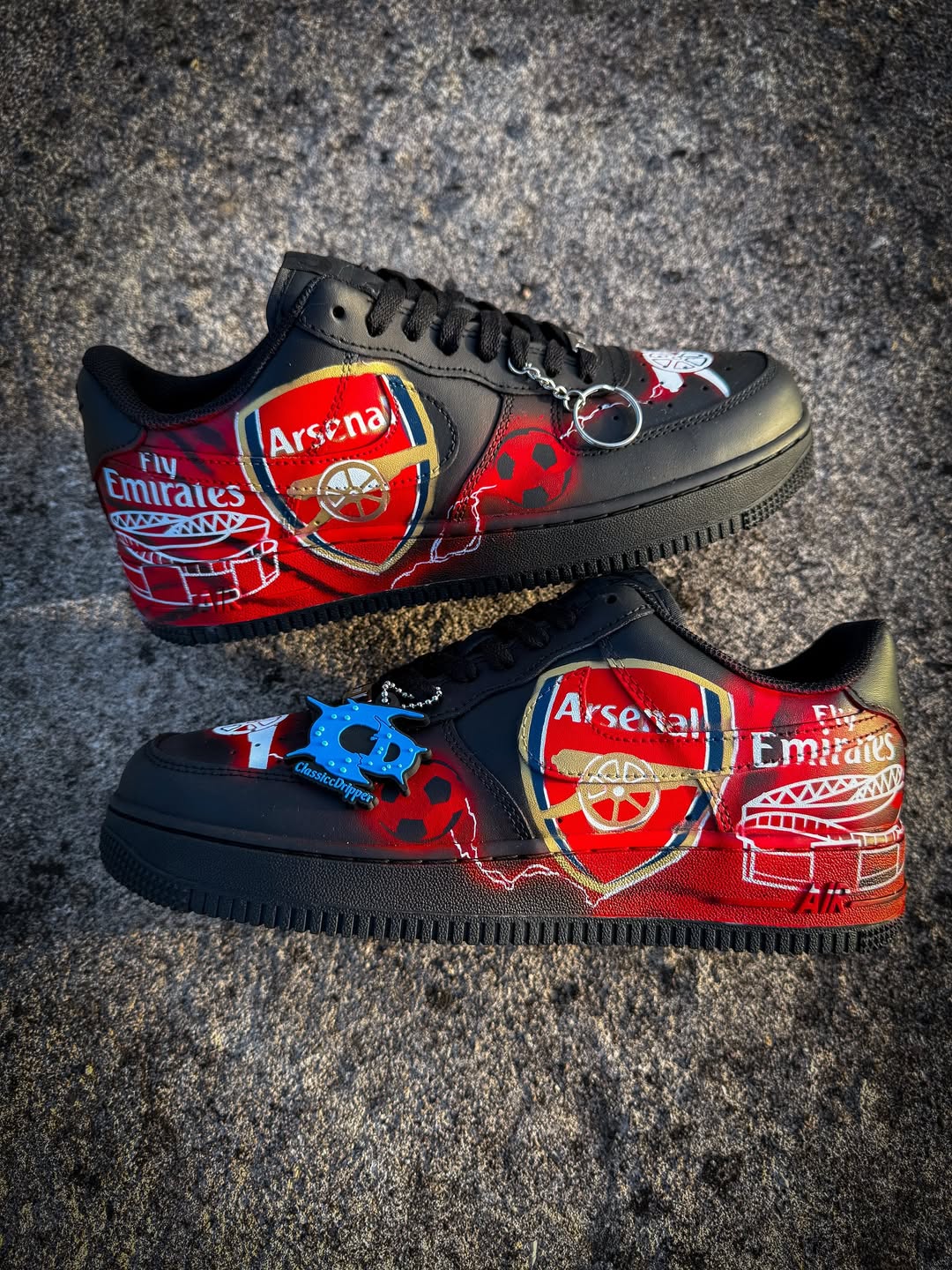 [Customized Hand-painted Arsenal] Air Force 1 Low-top Shoes Unisex Black/Red