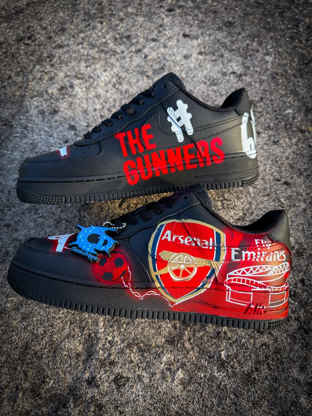 [Customized Hand-painted Arsenal] Air Force 1 Low-top Shoes Unisex Black/Red