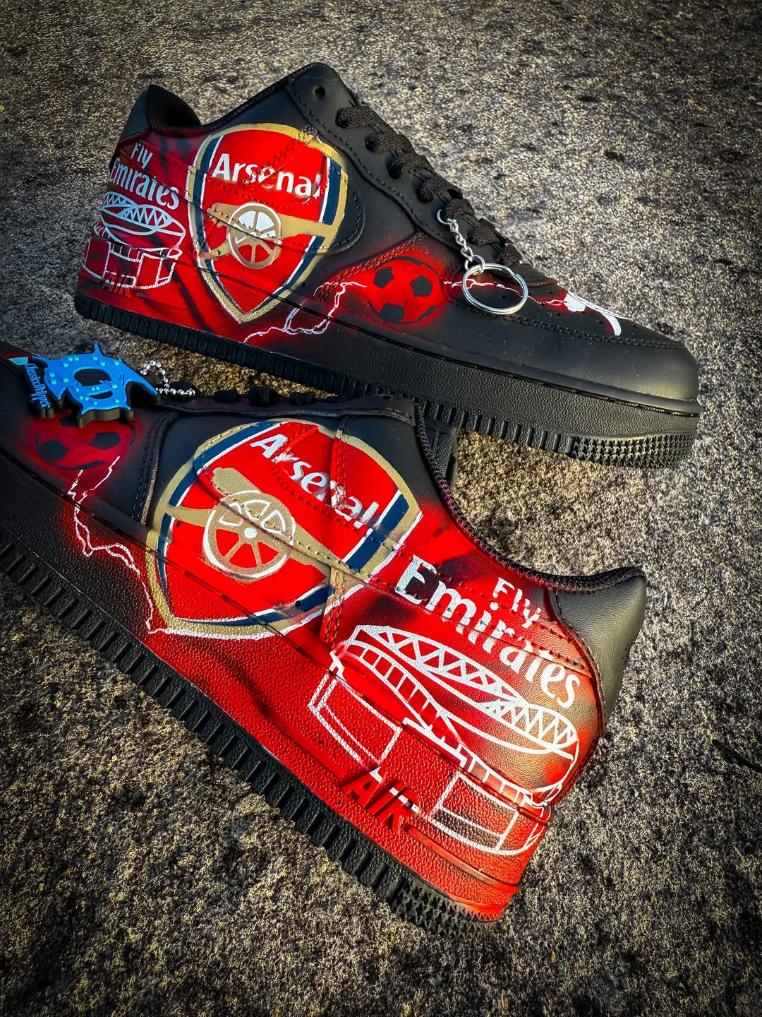 [Customized Hand-painted Arsenal] Air Force 1 Low-top Shoes Unisex Black/Red