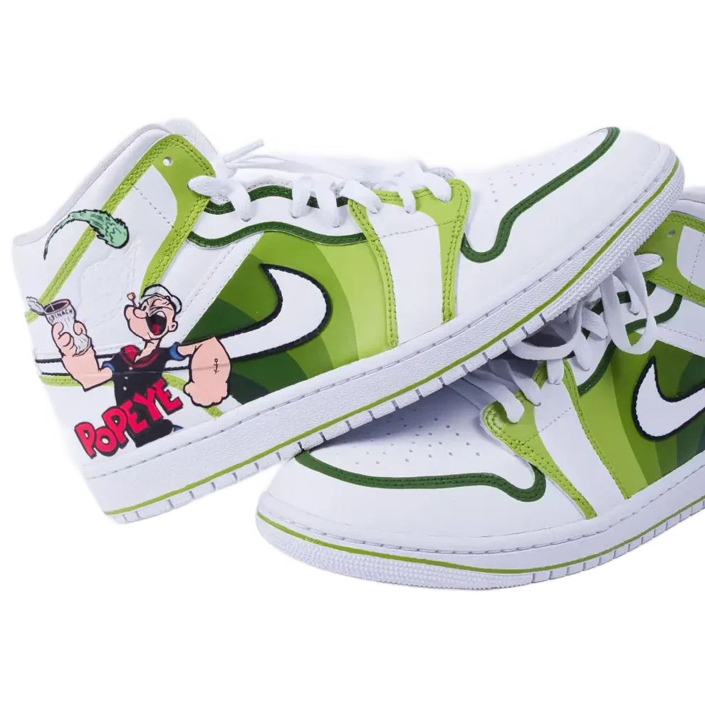 [Custom Popeye] Air Jordan 1 High Top Unisex Skateboarding Shoes Hand-painted