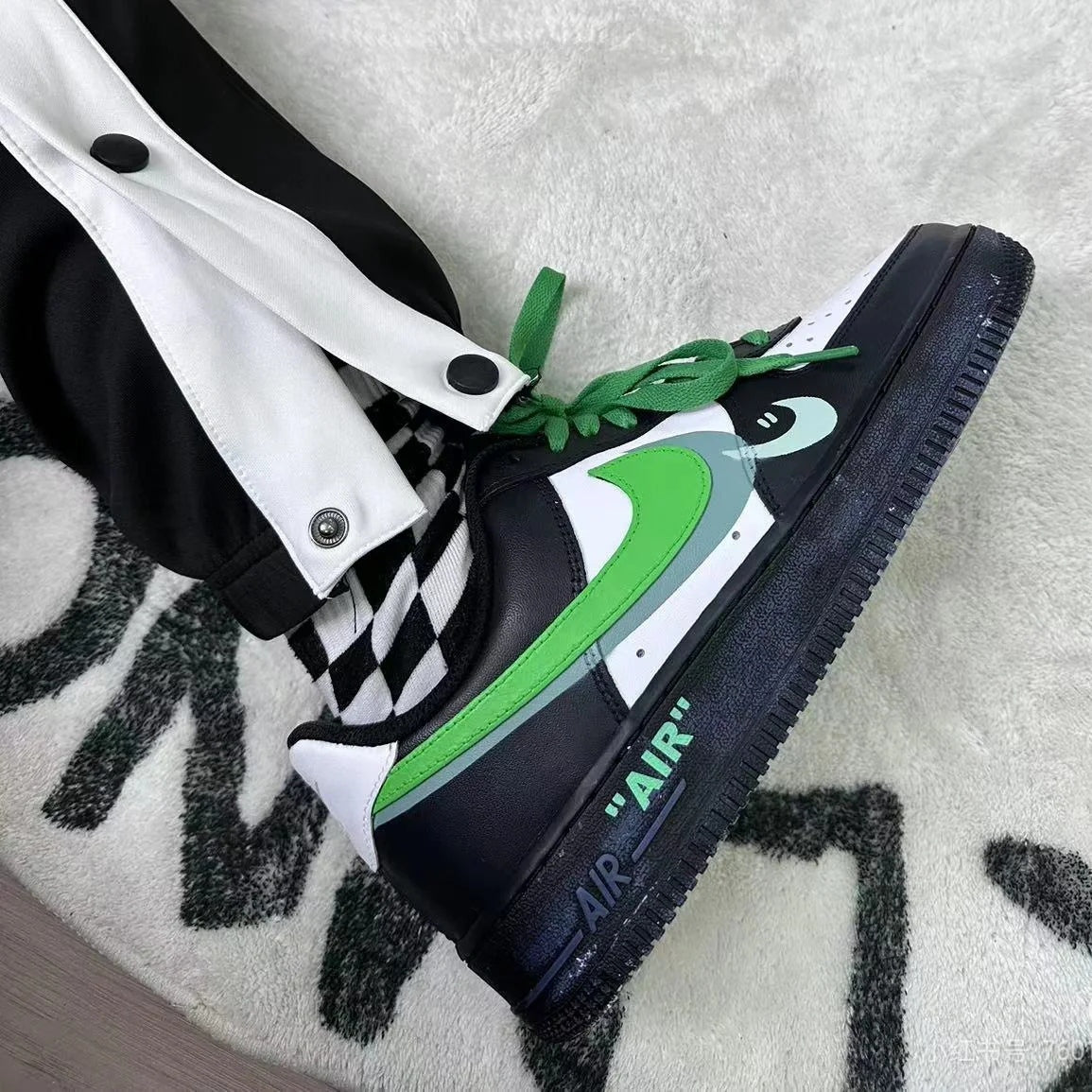 [Custom Green three-hooked female]  Air Force 1 Skateboarding Shoes Women's