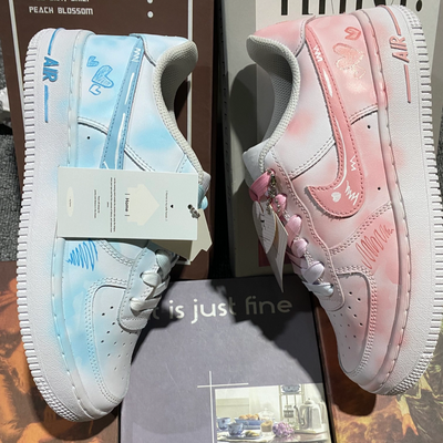 [Custom Blue and Pink Mandarin Ducks]  Air Force 1 Skateboard Shoes Unisex Low-Top Blue Pink